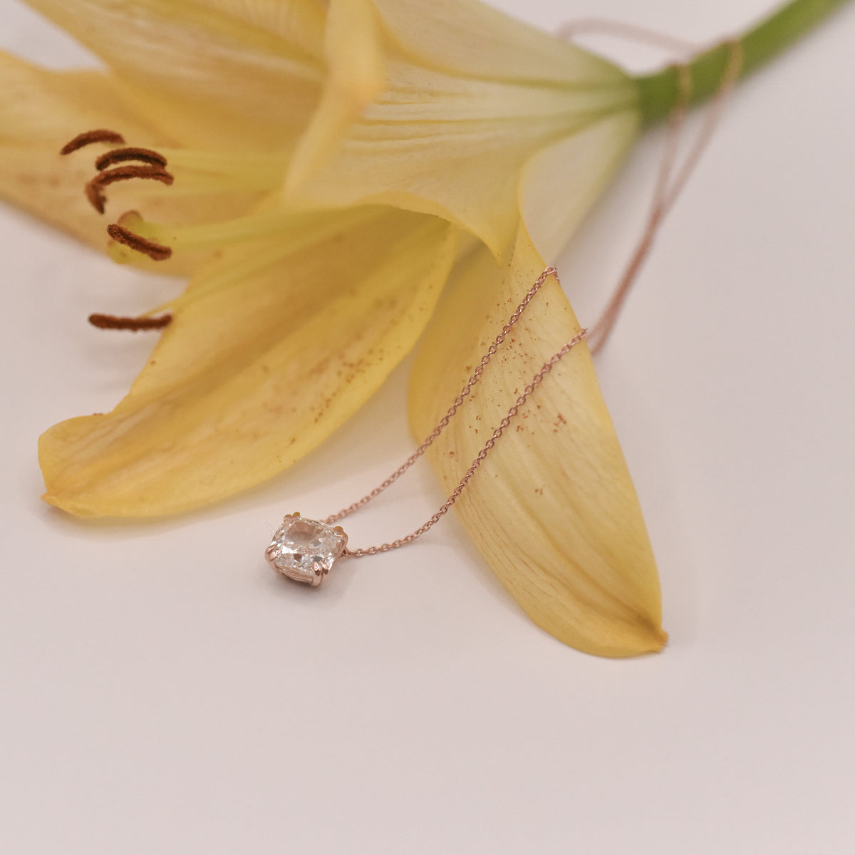 ÉCLAT CÉLESTE square cushion diamond solitaire necklace, image 2